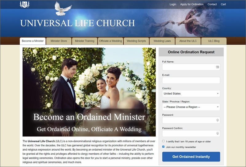 get ordained to be a wedding officiant